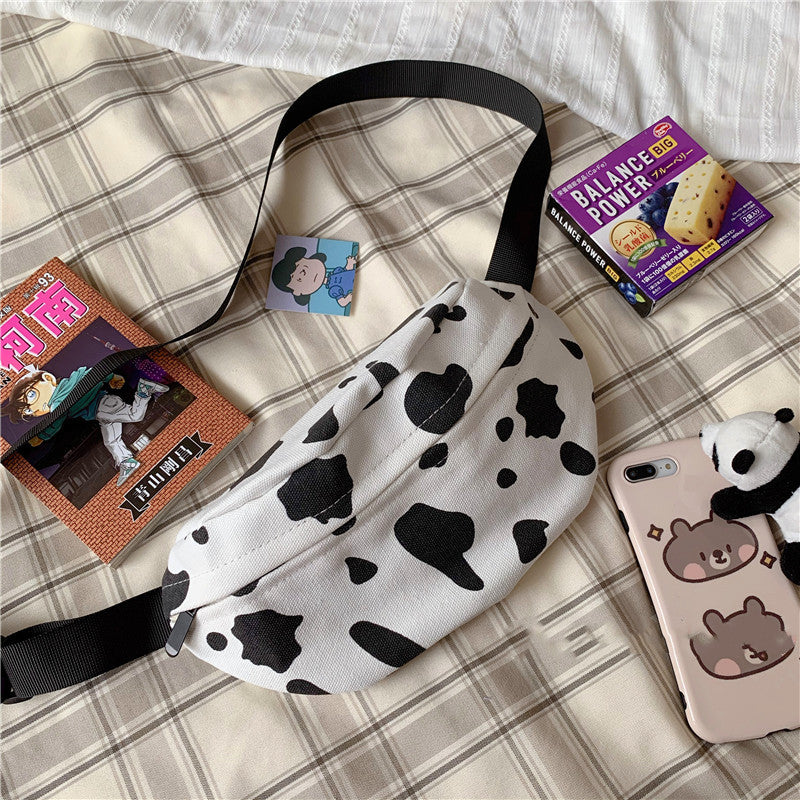 Girls’ Cow Pattern Canvas Bag – Perfect for School or Outings