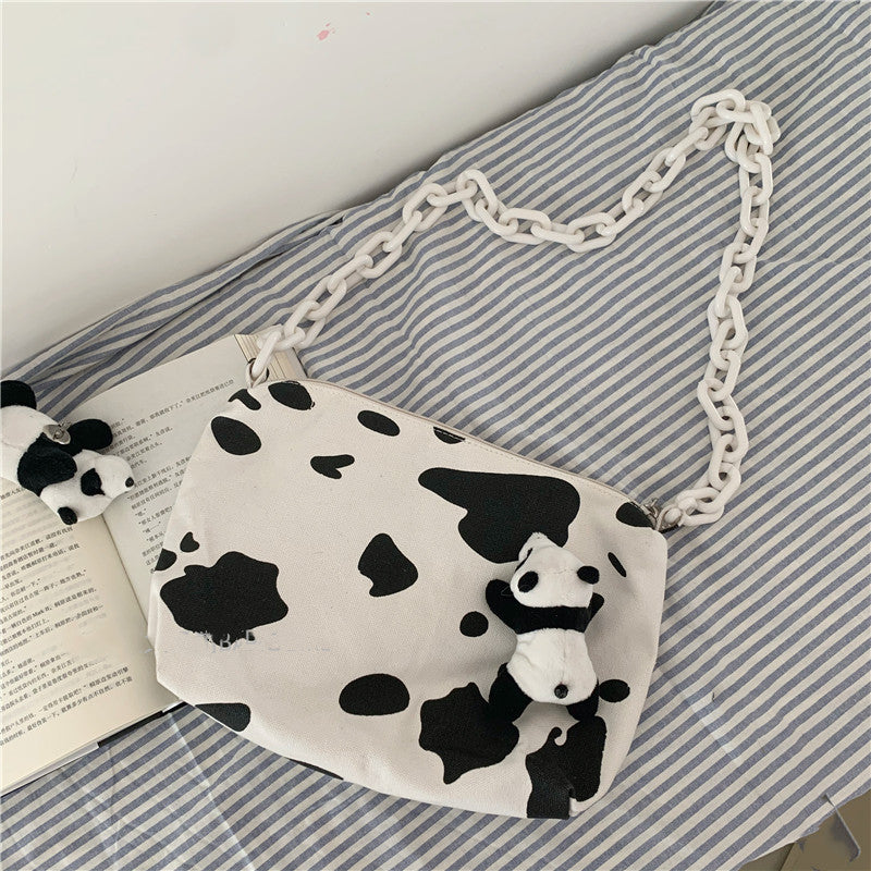 Girls’ Cow Pattern Canvas Bag – Perfect for School or Outings