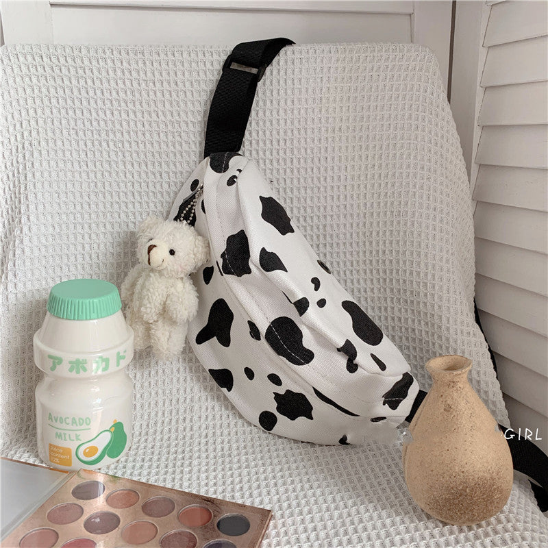 Girls’ Cow Pattern Canvas Bag – Perfect for School or Outings