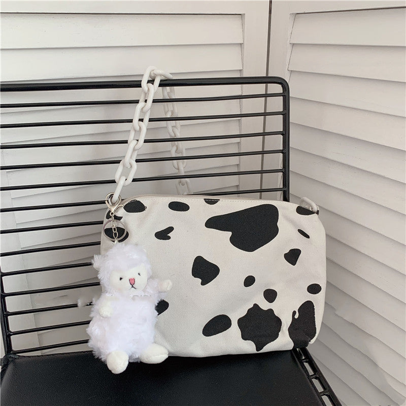 Girls’ Cow Pattern Canvas Bag – Perfect for School or Outings