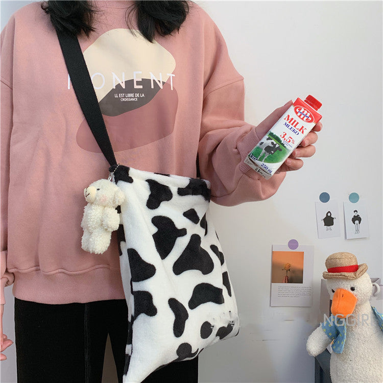 Girls’ Cow Pattern Canvas Bag – Perfect for School or Outings