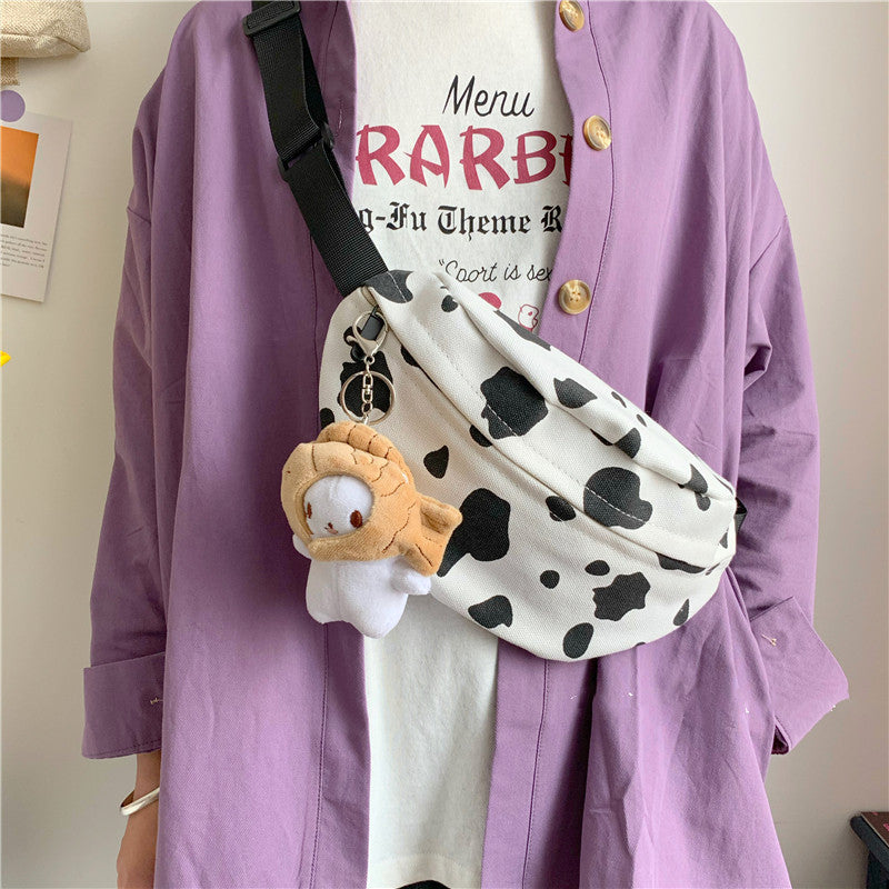 Girls’ Cow Pattern Canvas Bag – Perfect for School or Outings