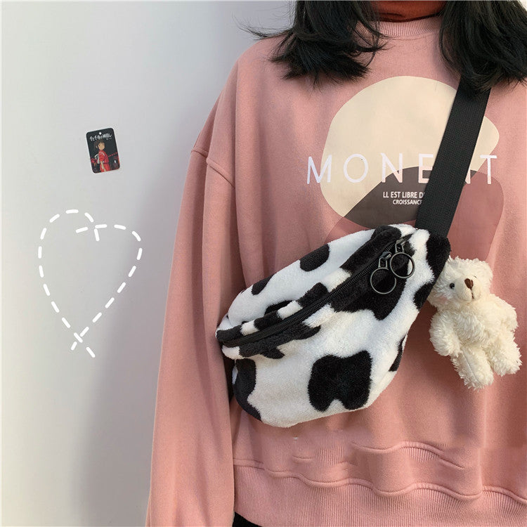 Girls’ Cow Pattern Canvas Bag – Perfect for School or Outings