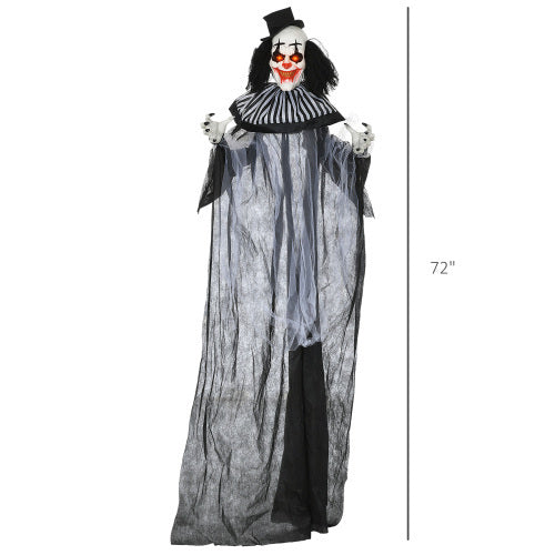 HOMCOM 6 Life Size Outdoor Halloween Decoration, Classic Black And White Striped Clown Animatronic, Sound And Motion Activated Animated Prop With Light Up Eyes Sounds