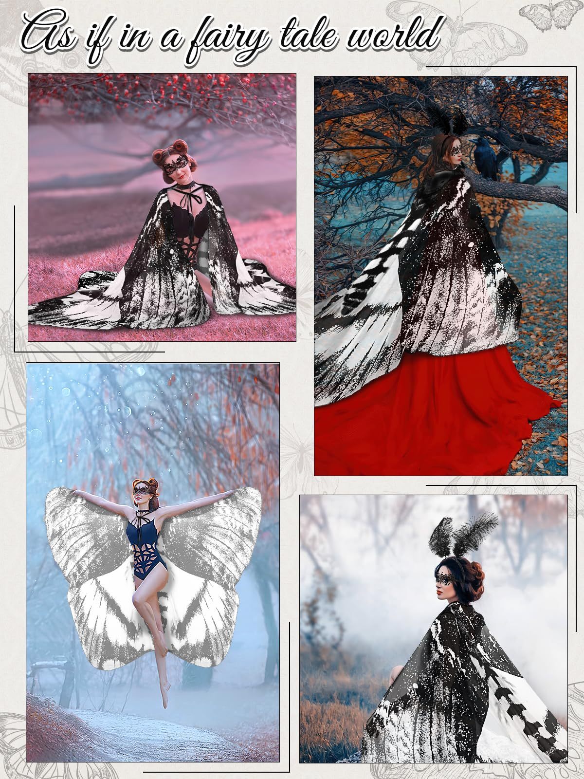 3 Pcs Moth Butterfly Wings Cape Set Costume Moth Wings Moth Cape With Headband Lace Mask For Halloween-Ban On Selling On Amazon