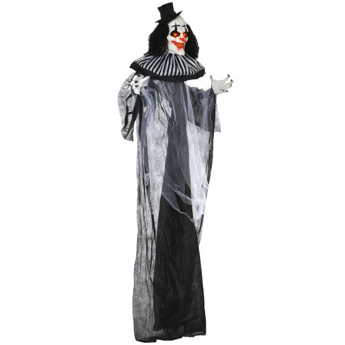 HOMCOM 6 Life Size Outdoor Halloween Decoration, Classic Black And White Striped Clown Animatronic, Sound And Motion Activated Animated Prop With Light Up Eyes Sounds