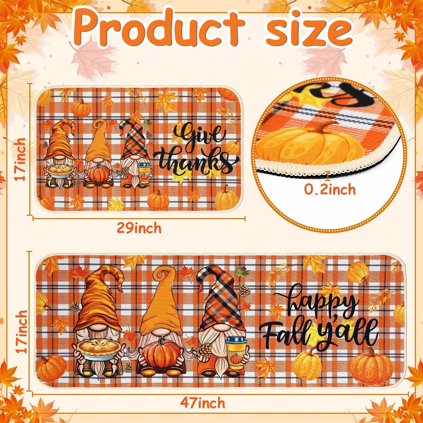 Fall Kitchen Mat Set Of 2, Autumn Kitchen Rugs Maple Leaves Kitchen Mats Decor Thanksgiving Decorative