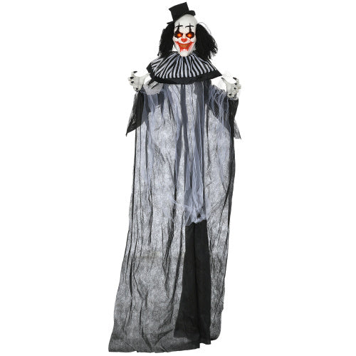 HOMCOM 6 Life Size Outdoor Halloween Decoration, Classic Black And White Striped Clown Animatronic, Sound And Motion Activated Animated Prop With Light Up Eyes Sounds
