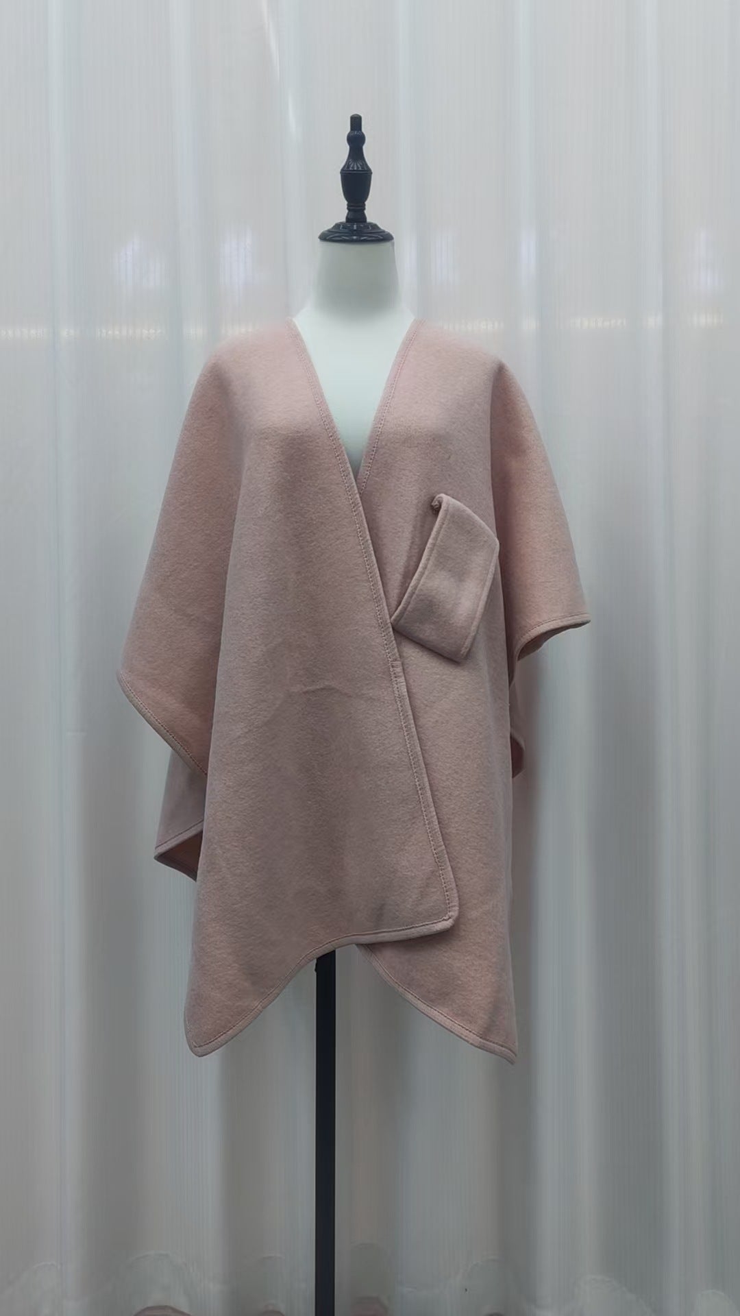 Fur Collar Knitted Cardigan Cape & Shawl – Cozy Winter Wrap with Fur Ball Detail