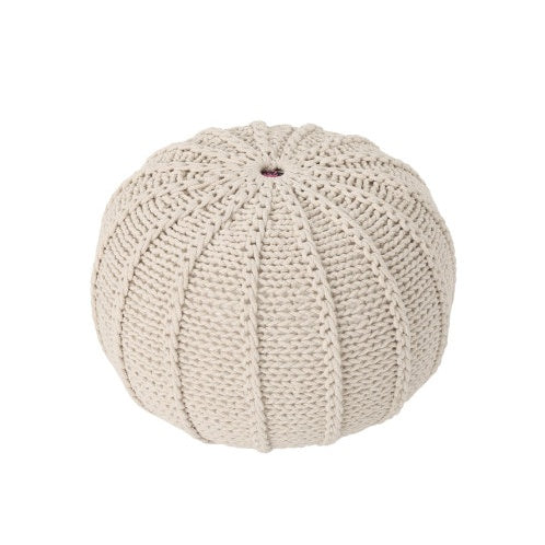 Bordeaux Knitted Cotton Round Pouf – Beige Cozy Floor Ottoman