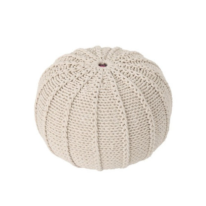 Bordeaux Knitted Cotton Round Pouf – Beige Cozy Floor Ottoman