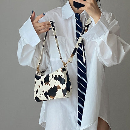 Cowhide-Inspired Baguette Bag