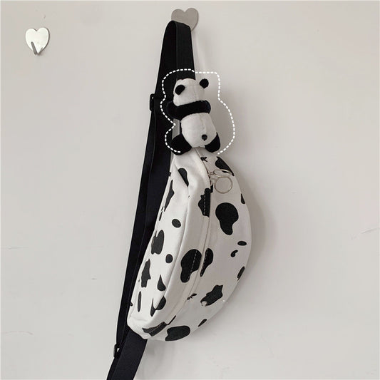 Girls’ Cow Pattern Canvas Bag – Perfect for School or Outings