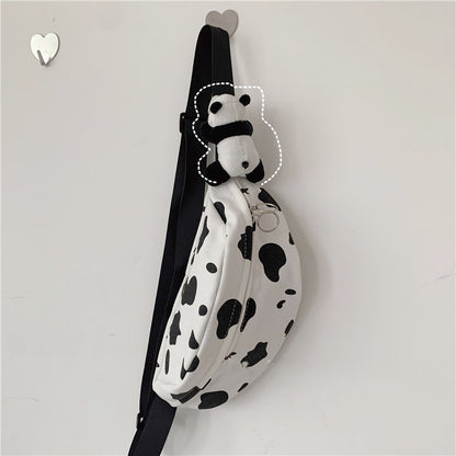 Girls’ Cow Pattern Canvas Bag – Perfect for School or Outings