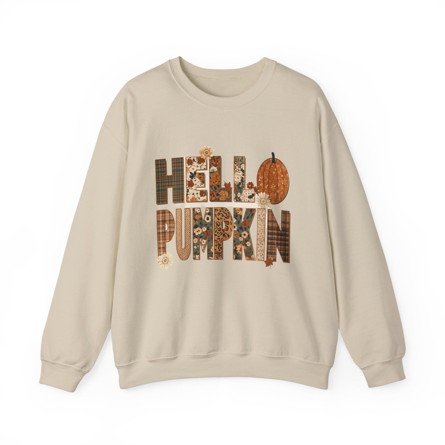 Hello Pumpkin Patchwork Crewneck Sweatshirt