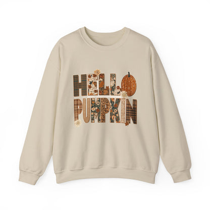 Hello Pumpkin Patchwork Crewneck Sweatshirt
