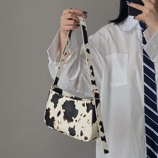 Cowhide-Inspired Baguette Bag