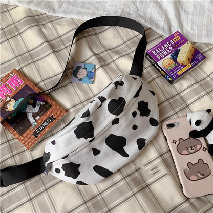 Girls’ Cow Pattern Canvas Bag – Perfect for School or Outings