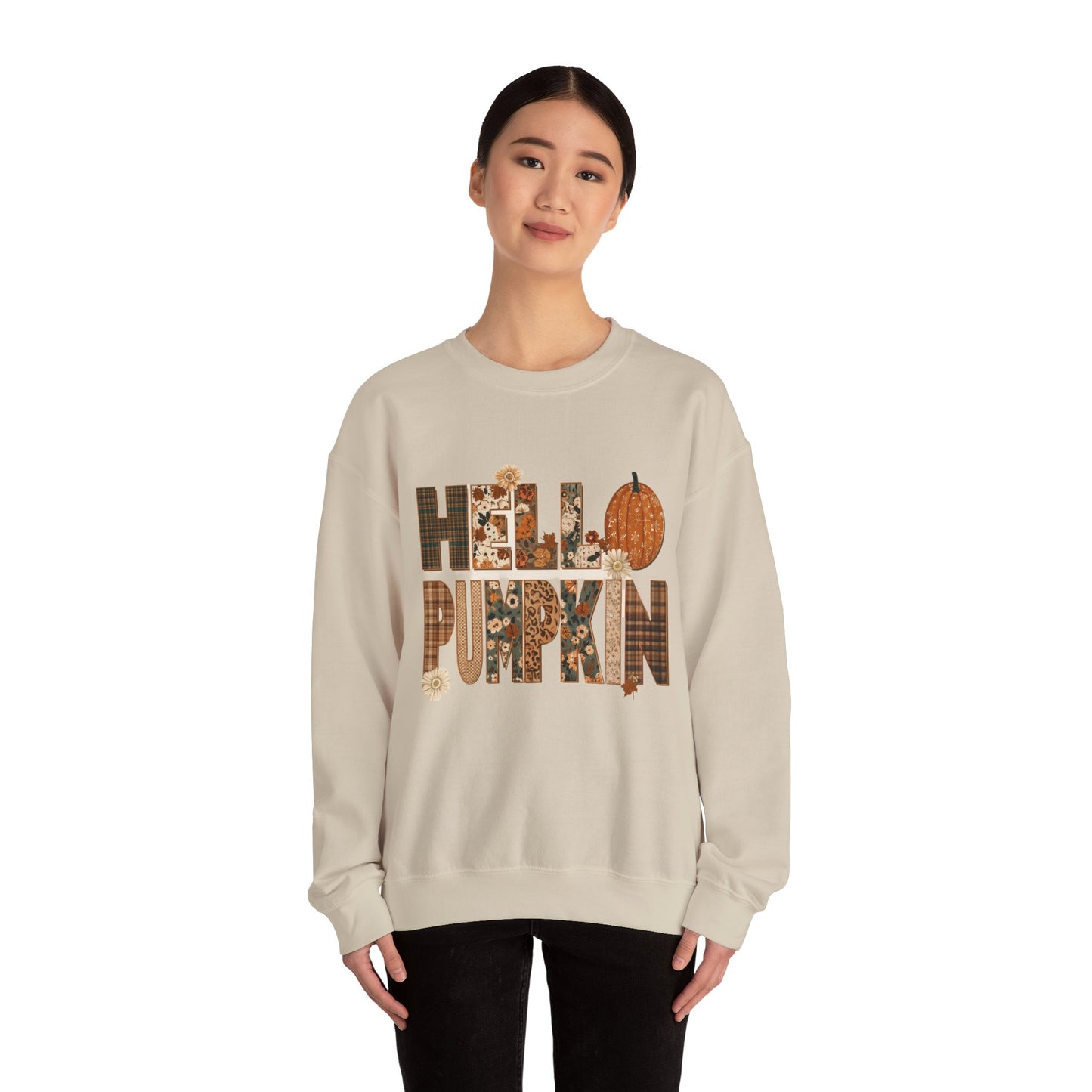 Hello Pumpkin Patchwork Crewneck Sweatshirt