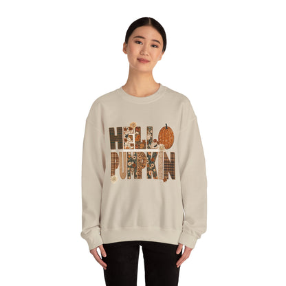 Hello Pumpkin Patchwork Crewneck Sweatshirt