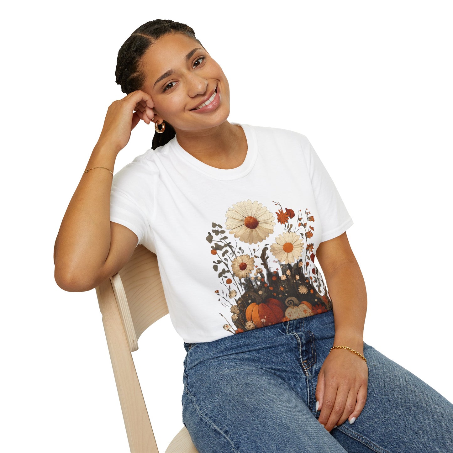 Autumn Harvest Floral Pumpkin Unisex T-Shirt