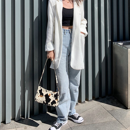 Cowhide-Inspired Baguette Bag