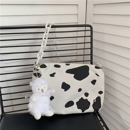 Girls’ Cow Pattern Canvas Bag – Perfect for School or Outings