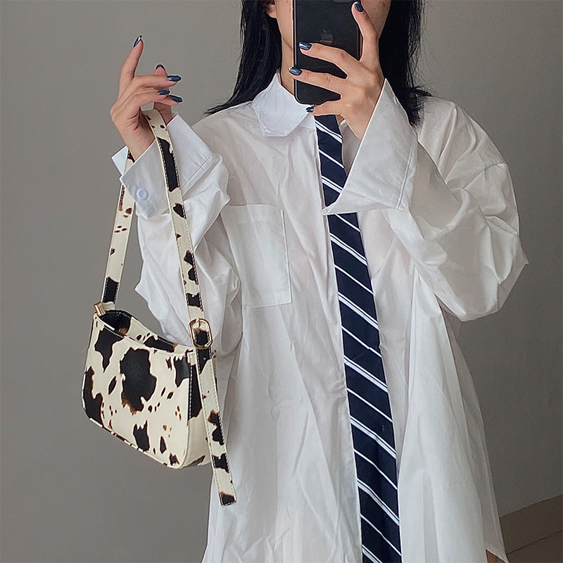 Cowhide-Inspired Baguette Bag