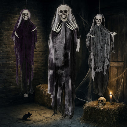 3PC Hanging Skeleton Ghost, One 4.6FT And Two 3FT Halloween Hanging Decorations