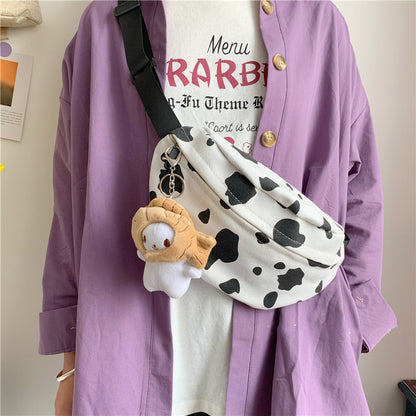 Girls’ Cow Pattern Canvas Bag – Perfect for School or Outings