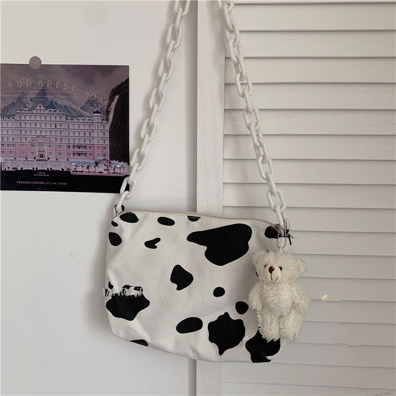 Girls’ Cow Pattern Canvas Bag – Perfect for School or Outings