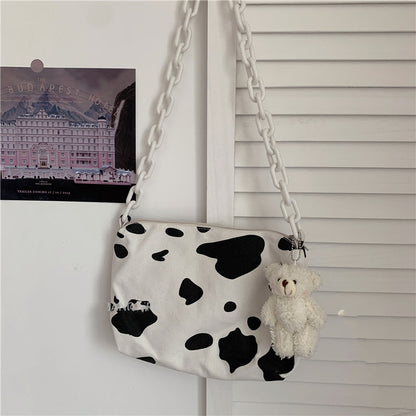 Girls’ Cow Pattern Canvas Bag – Perfect for School or Outings