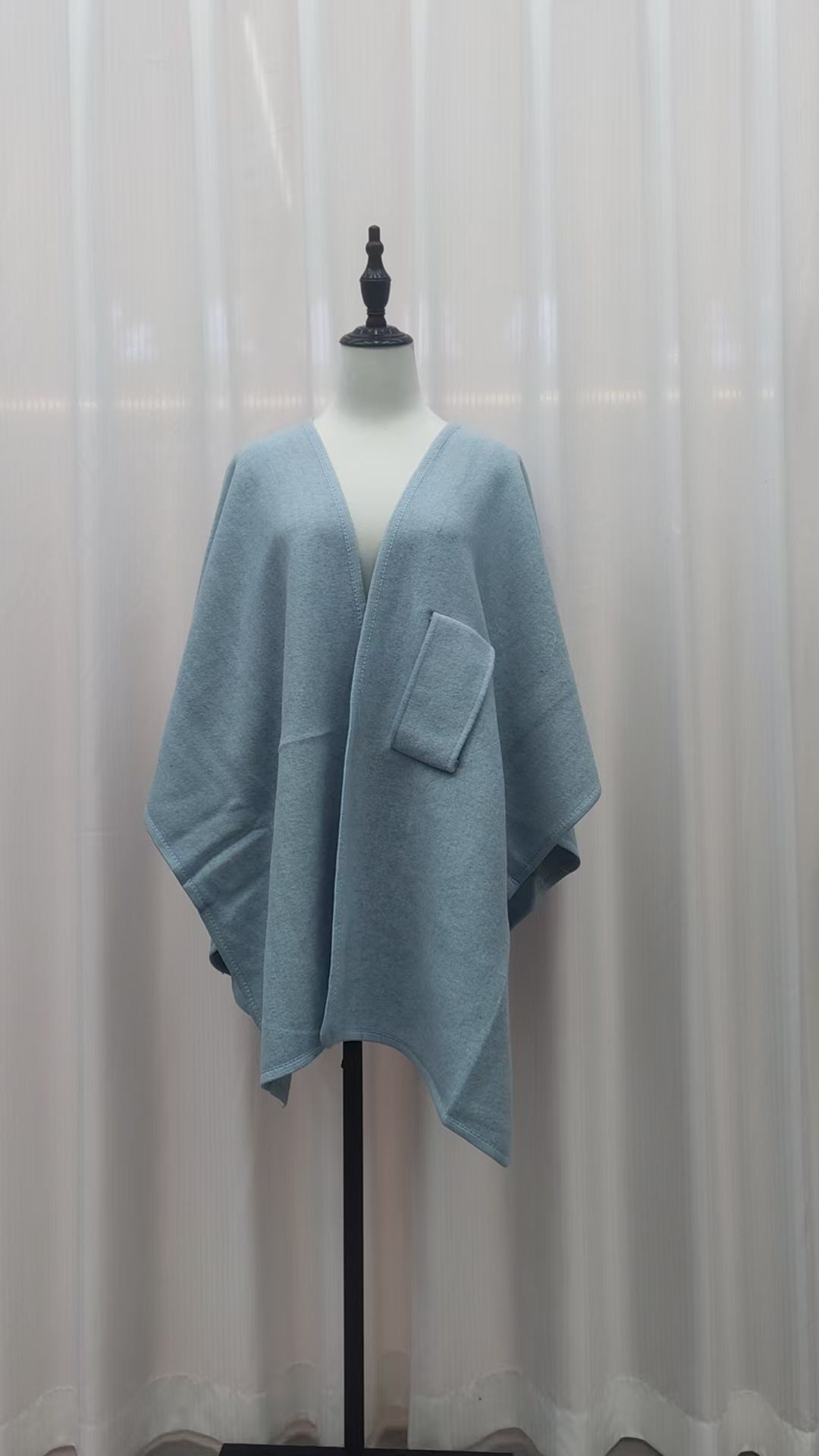 Fur Collar Knitted Cardigan Cape & Shawl – Cozy Winter Wrap with Fur Ball Detail