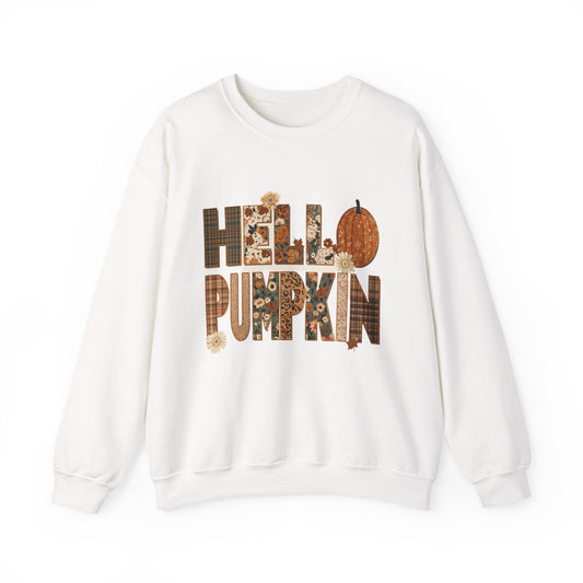 Hello Pumpkin Patchwork Crewneck Sweatshirt