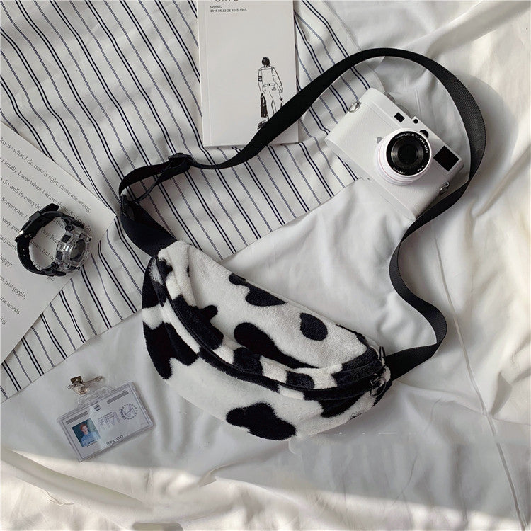 Girls’ Cow Pattern Canvas Bag – Perfect for School or Outings