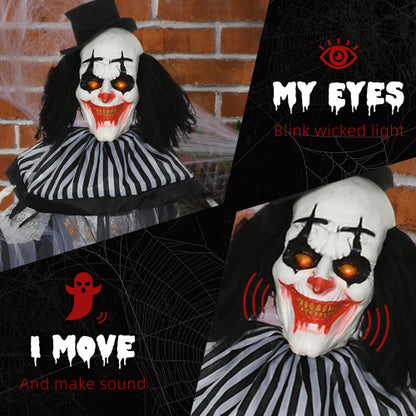 HOMCOM 6 Life Size Outdoor Halloween Decoration, Classic Black And White Striped Clown Animatronic, Sound And Motion Activated Animated Prop With Light Up Eyes  Sounds