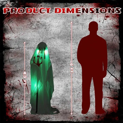 4.3ft Halloween Decorations Outdoor Life Size Animatronics Ghost With Trident, Sound-Actived Party Decor With Green Lights And Creepy Sound, Scary Haunted House Props For Garden Yard Lawn