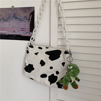 Girls’ Cow Pattern Canvas Bag – Perfect for School or Outings
