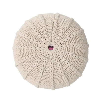 Bordeaux Knitted Cotton Round Pouf – Beige Cozy Floor Ottoman