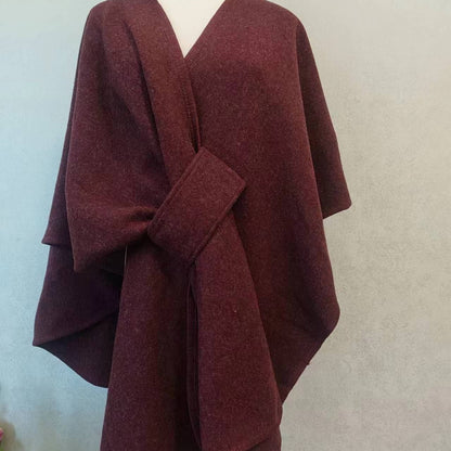 Fur Collar Knitted Cardigan Cape & Shawl – Cozy Winter Wrap with Fur Ball Detail