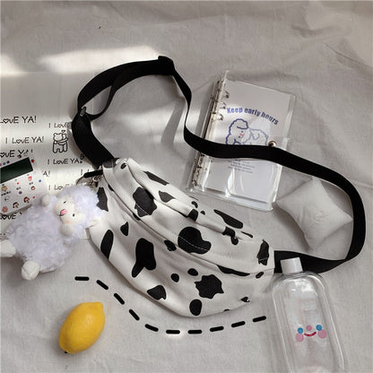 Girls’ Cow Pattern Canvas Bag – Perfect for School or Outings