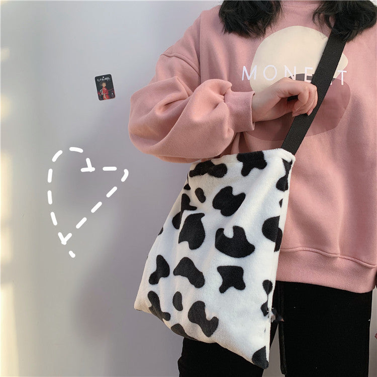 Girls’ Cow Pattern Canvas Bag – Perfect for School or Outings
