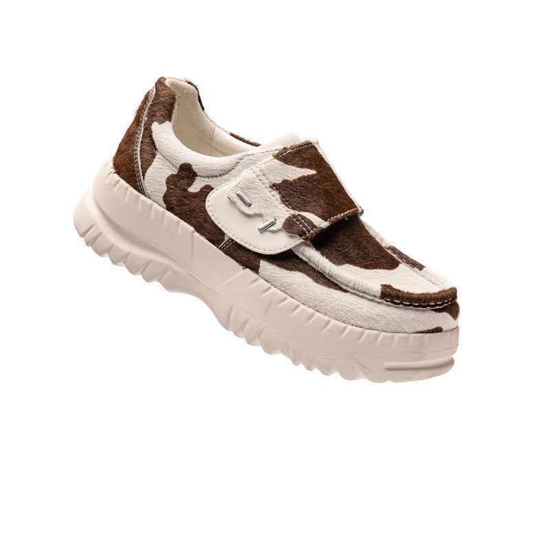 Cow Print Platform Sneakers – Fashionable Thick-Soled Shoes