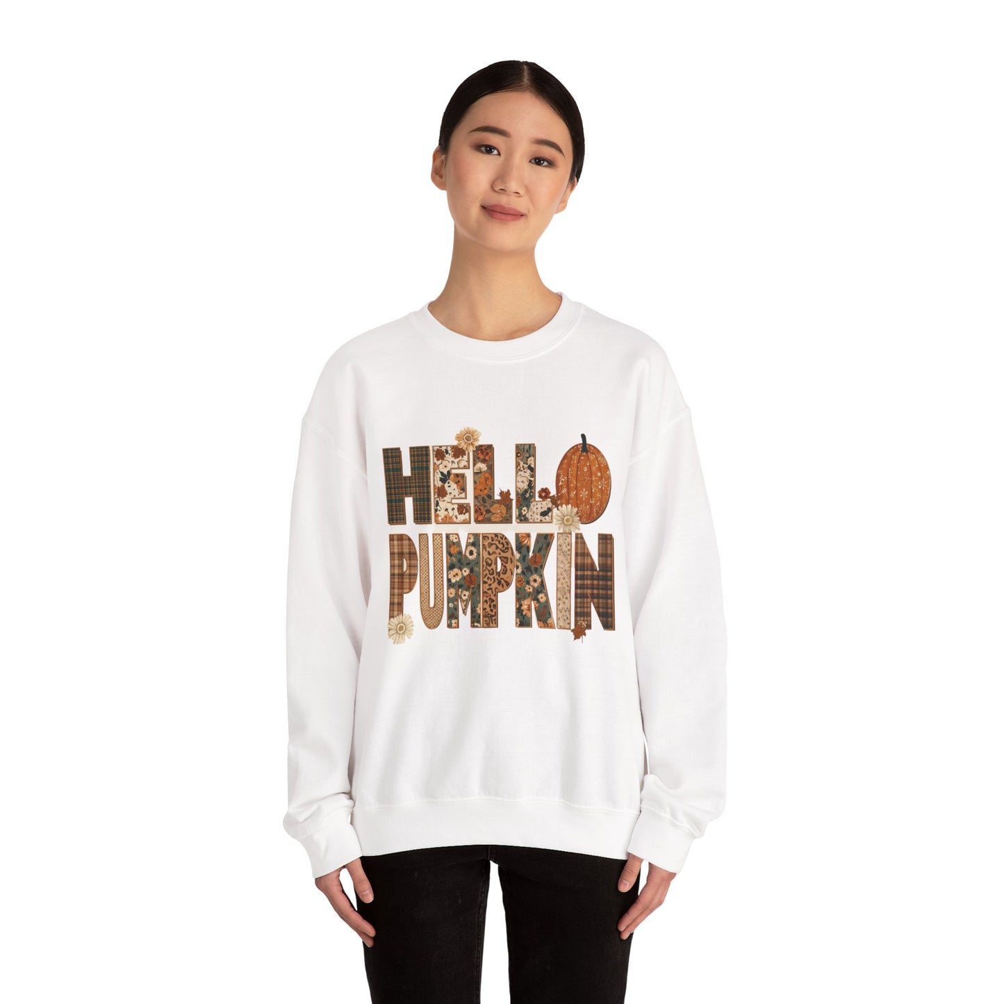 Hello Pumpkin Patchwork Crewneck Sweatshirt