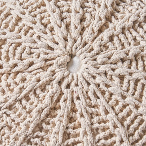 Bordeaux Knitted Cotton Round Pouf – Beige Cozy Floor Ottoman