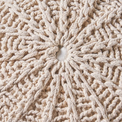 Bordeaux Knitted Cotton Round Pouf – Beige Cozy Floor Ottoman
