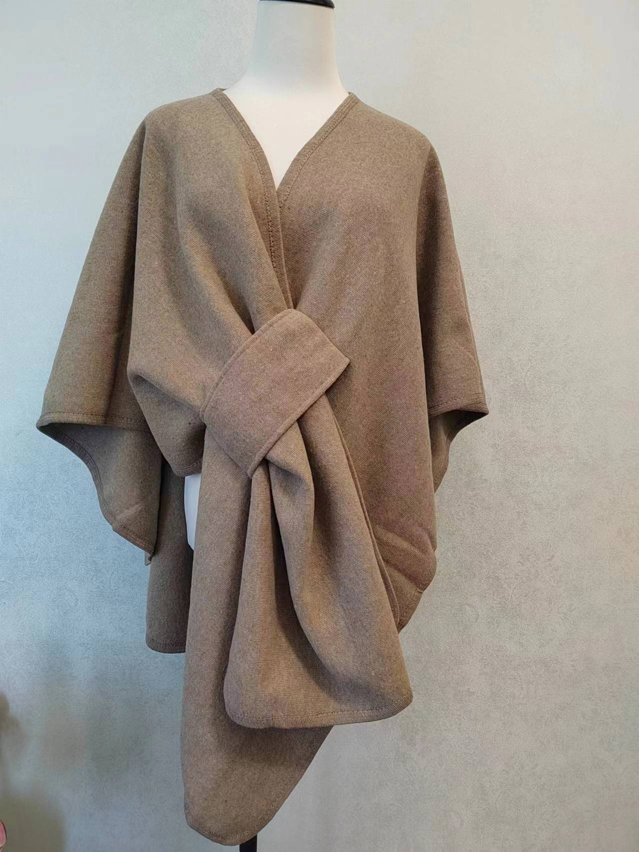 Fur Collar Knitted Cardigan Cape & Shawl – Cozy Winter Wrap with Fur Ball Detail