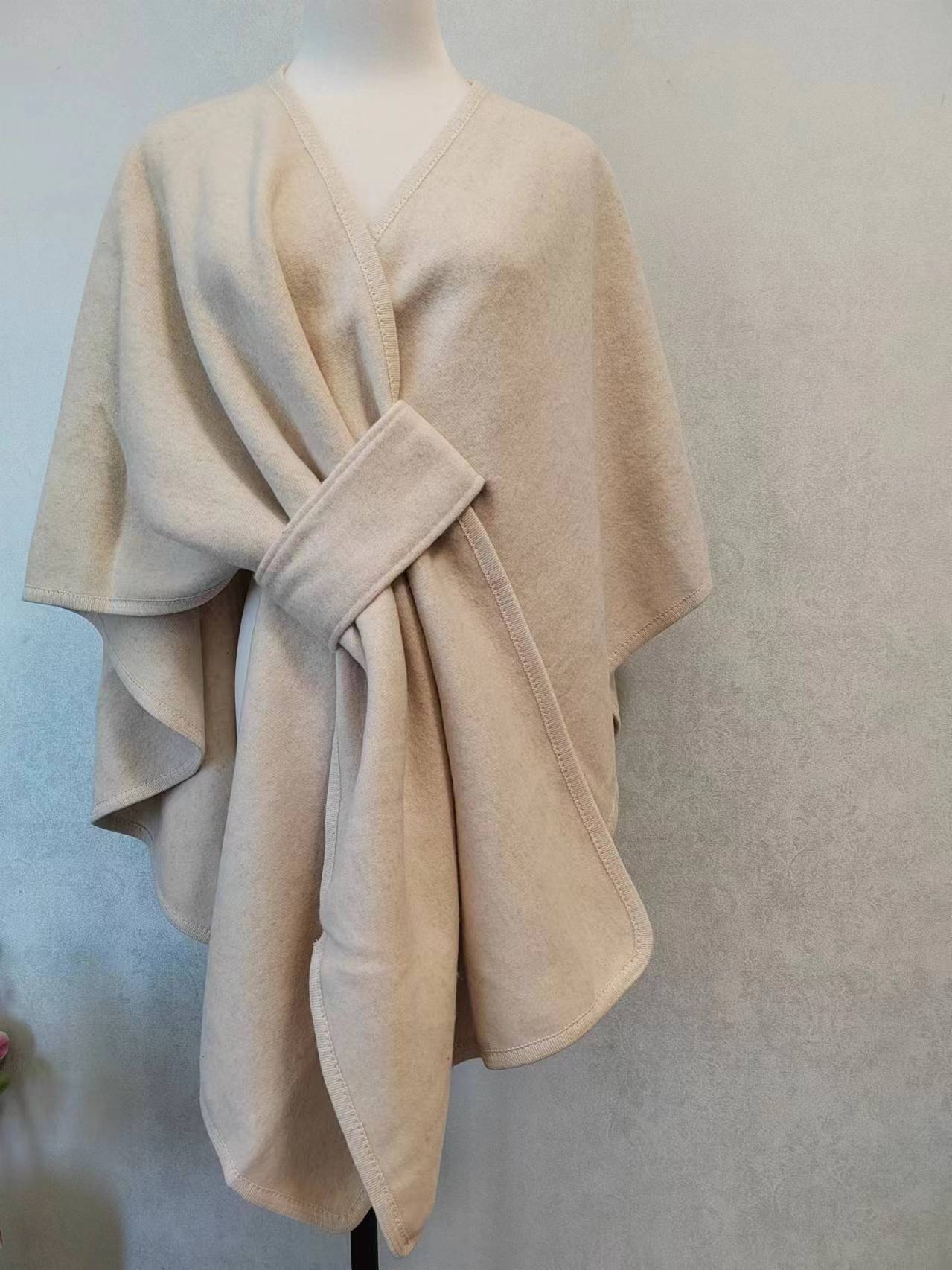 Fur Collar Knitted Cardigan Cape & Shawl – Cozy Winter Wrap with Fur Ball Detail