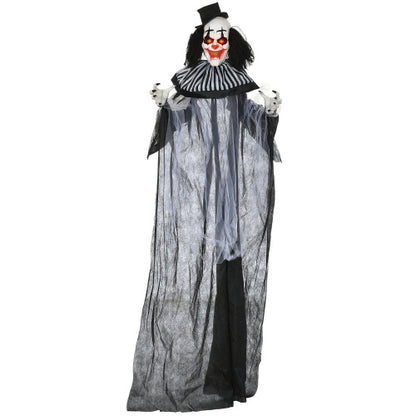 HOMCOM 6 Life Size Outdoor Halloween Decoration, Classic Black And White Striped Clown Animatronic, Sound And Motion Activated Animated Prop With Light Up Eyes  Sounds