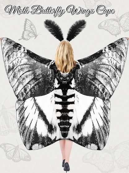 3 Pcs Moth Butterfly Wings Cape Set   Costume Moth Wings Moth Cape With Headband Lace Mask For Halloween-Ban On Selling On Amazon